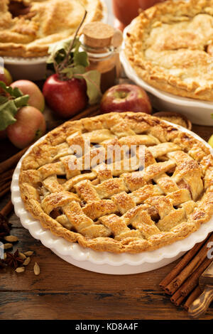Apple pie decorated with lattice Stock Photo