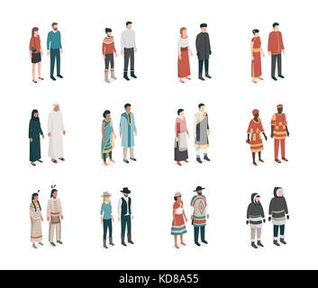People from all over the world with traditional costumes, community and diversity concept Stock Vector