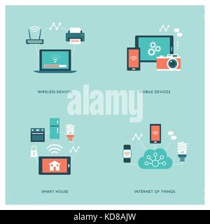 Internet of things, smart devices and computers concepts with icons Stock Vector