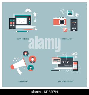 Graphic design, photography, marketing and web development concepts with icons Stock Vector