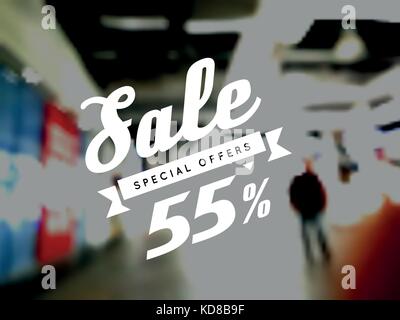 Sale, vector illustration on blurry background. Discounts and special offers Stock Vector