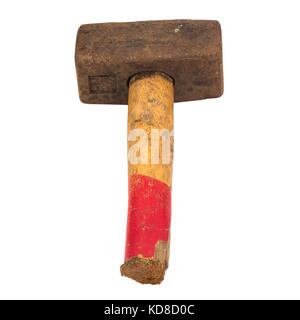 Old Rusty Hammer Wooden Handle, Isolated on White Background Stock Photo