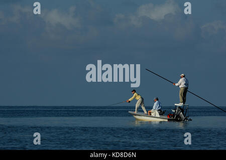 Fishermen fly fishing for tarpon bonefish and permit in the Florida Keys near Key West and Marathon Stock Photo