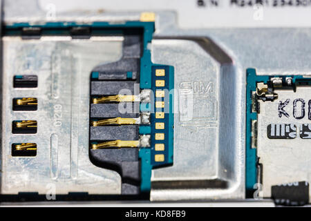 sim card slot use with mobile sim card for communication Stock Photo