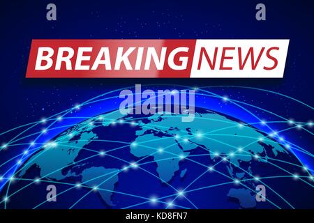 Breaking news live on blue world map background. Business technology concept Banner design. TV news Vector illustration Stock Vector