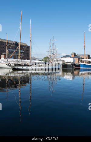 View of the main basin of Gloucester Docks in southern England. Part of the Gloucester and Sharpness Canal Stock Photo