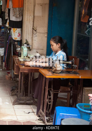 Tailor dressmaker working in Siem Reap market Stock Photo