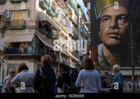 The mural of 'San Gennaro' by the street artist Jorit Agoch in Forcella, Naples. Stock Photo