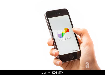 A boy using the Autism App on a mobile phone Stock Photo