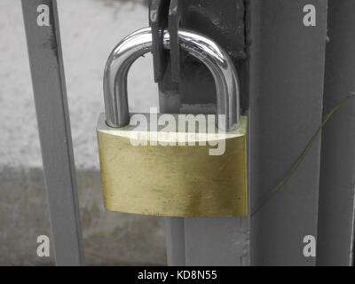 close up of a lock of a yard door with selective coloring Stock Photo