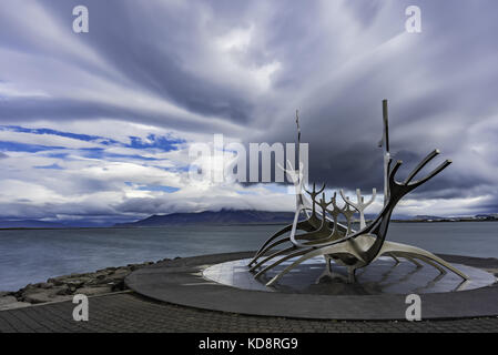 The Sun Voyager sculpture on the Reykjavik seafront in Iceland Stock Photo