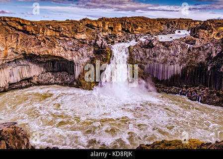 The spectacular Aldeyjarfoss waterfall in North Iceland complete with basalt rock columns Stock Photo