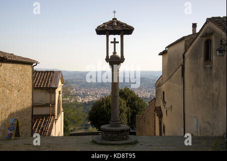 Former Basilica di Sant'Alessandro (Basilica of St. Alex) from VI century and Gothic Convento di San Francesco (Monastery of St. Francis) in medieval  Stock Photo