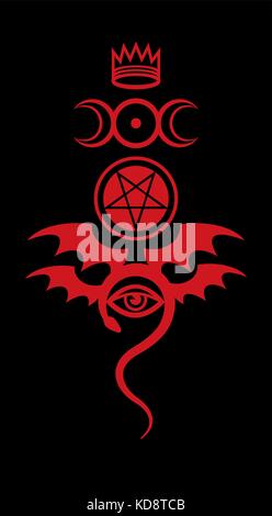 EVIL EYE (The Greater Malefic). The Diabolic eerie damn. Evil in its pure form. Emblem of Witchcraft and Sign of Necromancy. Mystical symbol. Stock Vector