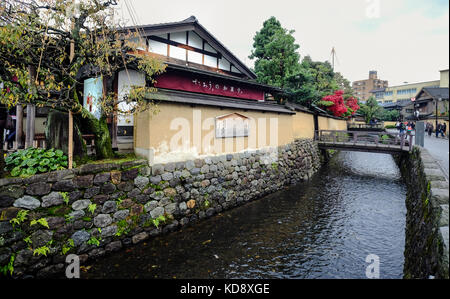 Kyoto, Japan - Nov 19, 2016. Ancient town with canal in Kyoto, Japan. Kyoto is famous for its numerous classical Buddhist temples, as well as gardens, Stock Photo