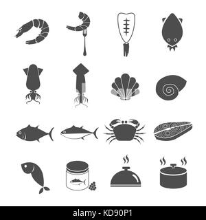 seafood icons set vector Stock Photo