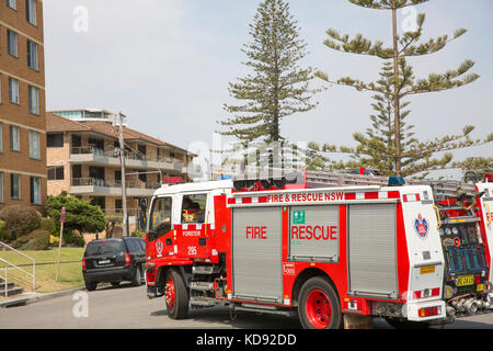 New South Wales fire and rescue brigade truck tender in Forster,Australia Stock Photo