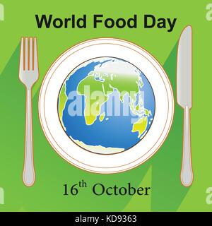 Word food Day Eart icon on dish with fork and knife beside-Vector Illustration Stock Vector