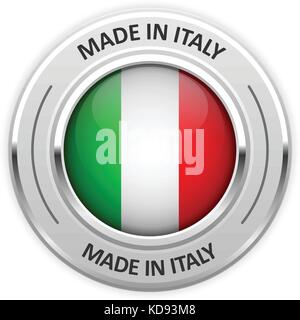 Silver medal Made in Italy with flag Stock Vector
