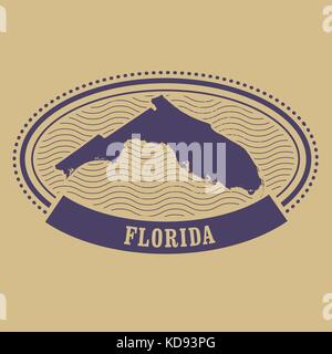 Oval stamp with Florida state silhouette - FL label Stock Vector