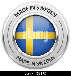 Silver medal Made in Sweden with flag Stock Vector
