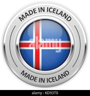 Silver medal Made in Iceland with flag Stock Vector
