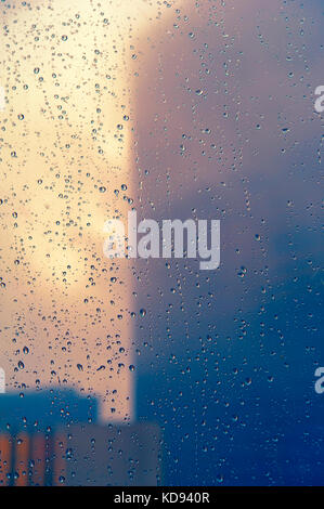 Downtown Toronto view. Rainy weahter. Rain drops on the window Stock Photo