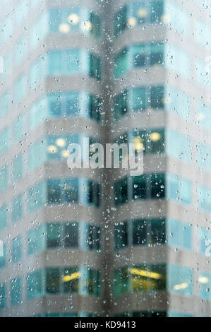 Downtown Toronto view. Rainy weahter. Rain drops on the window Stock Photo