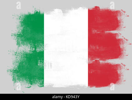 Flag of Italy painted with brush on solid background, Stock Photo