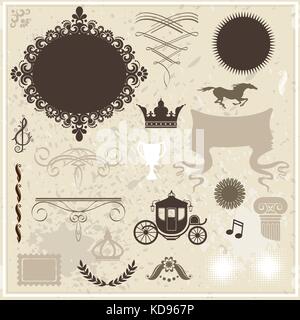 Collection of design elements on vintage background. Eps 10 Stock Vector