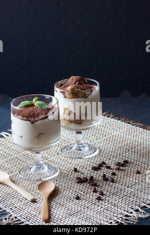 Tiramisu dessert in glasses Stock Photo