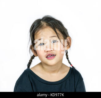 portrait of Asian little girl on white background Stock Photo