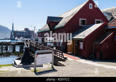 Polarmuseet or Polar Museum in old wooden building. Tromso, Troms, Norway. University museum with scientific cultural and archaeological exhibits Stock Photo