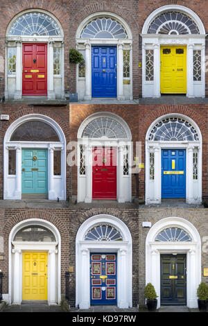 Colorful front doors to homes in Merrion Square, Dublin, Eire, Ireland