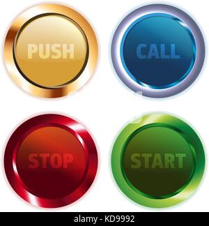 Set of metallic colorful round vector buttons for website or mobile application Stock Vector