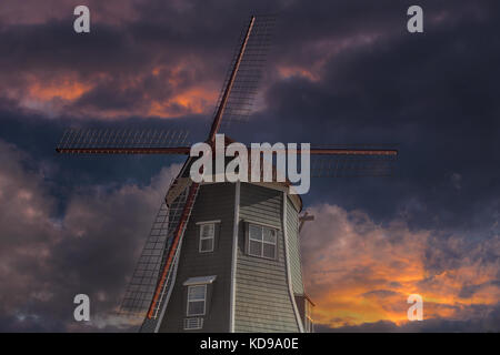 Dutch Windmill Architecture in the town of Lynden in Washington State during sunset Stock Photo