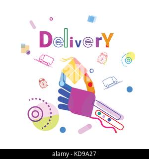 Hand Holding Box Delivery Concept Fast Courier Service Banner Stock Vector
