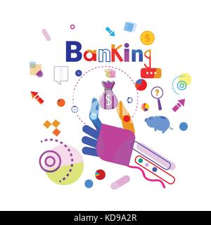 Hand Holding Money Bag Business Banking Concept Banner Stock Vector