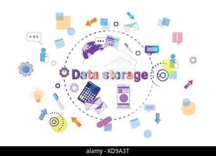 Data Storage Center Hosting Server Computer Device Information Database Technology Banner Stock Vector