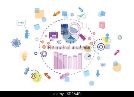 Financial Analysis Banner Data Study Graph With Magnifier Calculator Concept Stock Vector