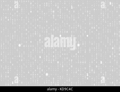 Vector binary code gray seamless background. Big data and programming hacking, decryption and encryption, computer streaming white numbers 1,0. Coding Stock Vector