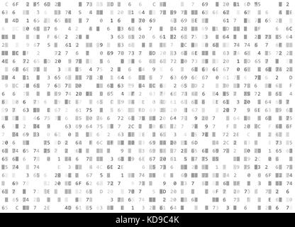 Vector hexadecimal code white seamless background. Big data and programming hacking, decryption encryption computer streaming byte source. Coding Stock Vector