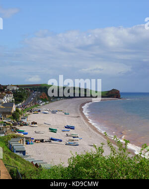 A view from the cliff path along the beach at Budleigh Salterton Stock Photo