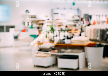 Blured Bokeh View Of Home Accessories And Household Products In Store Of Shopping Center. Stock Photo