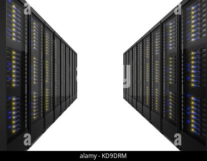 Two lines of server racks. Isolated on white background Stock Photo