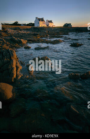 The rocky St Guenole coastline in Pays Bigouden, Finistere Brittany France. Stock Photo