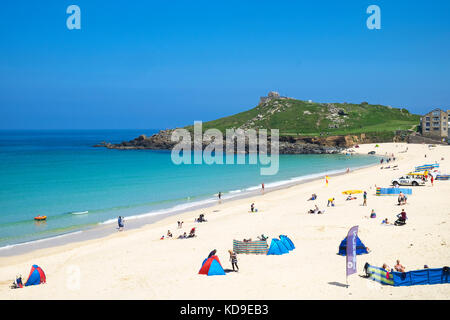 sunny day at porthmeor beach in st.ives, cornwall, england, britain, uk. Stock Photo