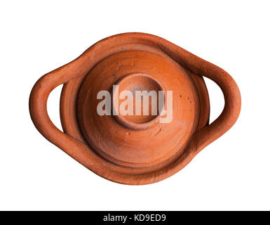 Clay pot with the top view on a white background. Stock Photo