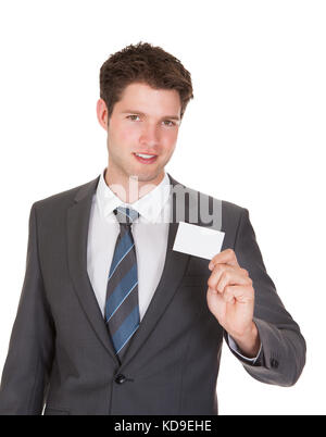 Young Businessman Showing Visiting Card Isolated On White Background Stock Photo