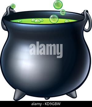 Cartoon Halloween Witch Magic Cauldron Stock Vector